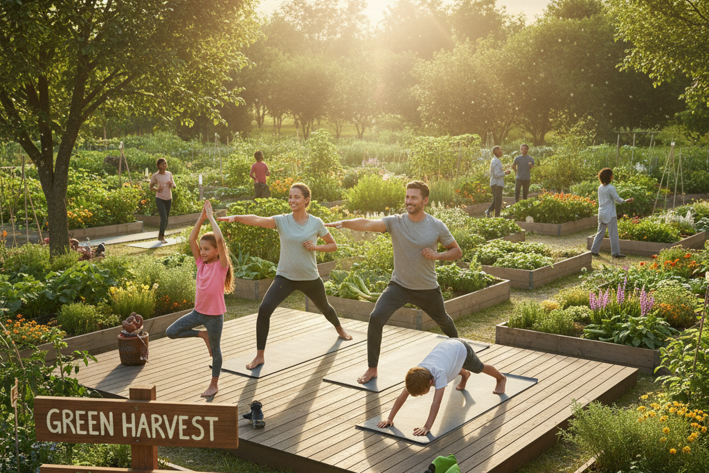 Residents practicing yoga at Gera WellnessCentric Homes